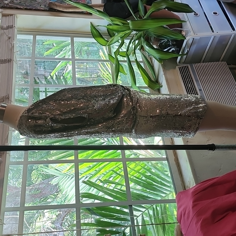 Diabless Vintage Silver Sequin Low V Cocktail  Kardashian Dress - Size XS - Picture 5 of 6